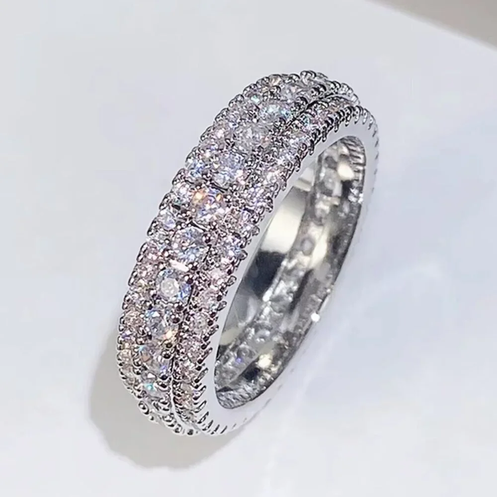 NEW 14k White Gold Pave Diamond Ring Band